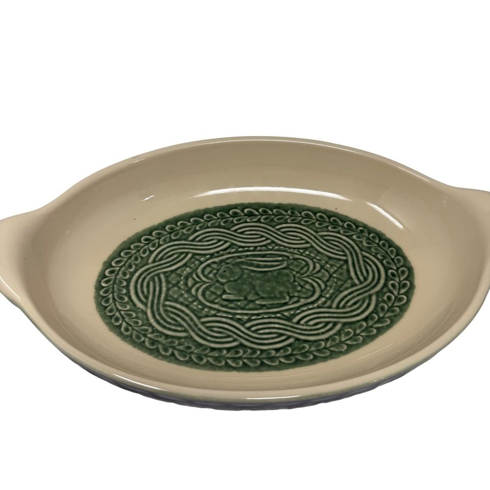 Longaberger American Craft Light Ivy Green 13" Rabbit Dish Oval Baker Pottery